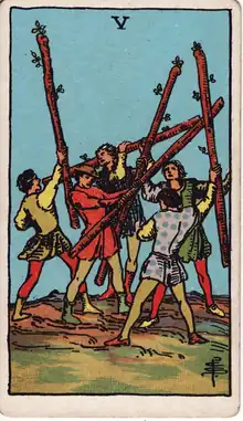Değnek Beşlisi tarot kartı