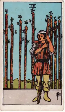 Değnek Dokuzlusu tarot kartı