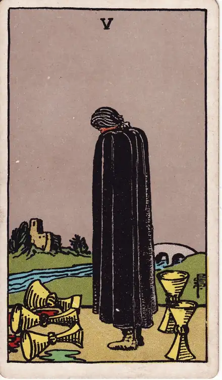 Kupa Beşlisi tarot kartı
